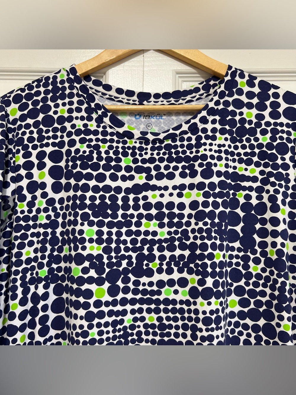 Ibkul Navy & Lime Dot Print Long Bell Sleeve Shift Dress Size XL - Picture 4 of 13